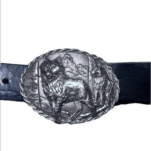 Vintage Arctic Wolves Birch Tree Forest Leather Belt